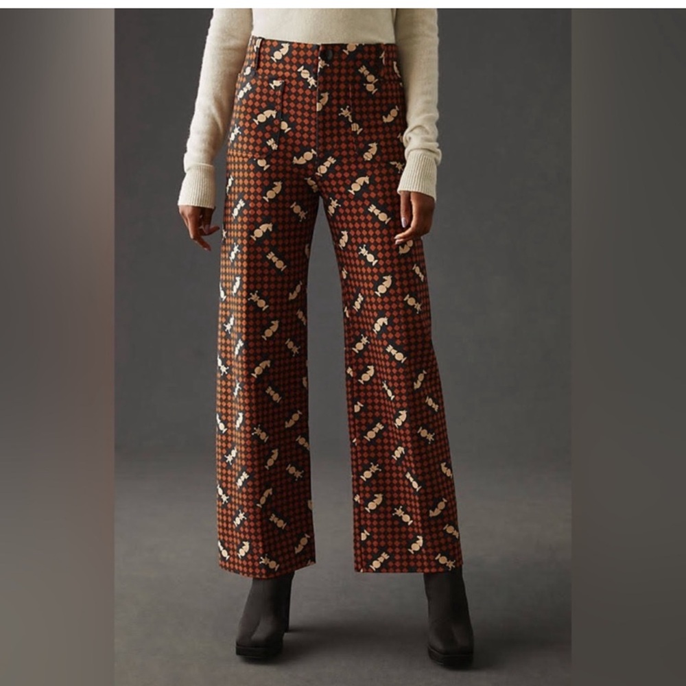 Anthropologie Brown Patterned Wide Leg Pants